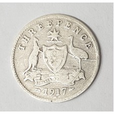 AUSTRALIA 1917 . THREEPENCE . ERROR /VARIETY . 3 LEGGED EMU . DIE CRACK